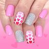 24Pcs French Tip False Nail Glossy Pink Heart Design Short Artificial Nail for Valentine Party Artificial Fingernails