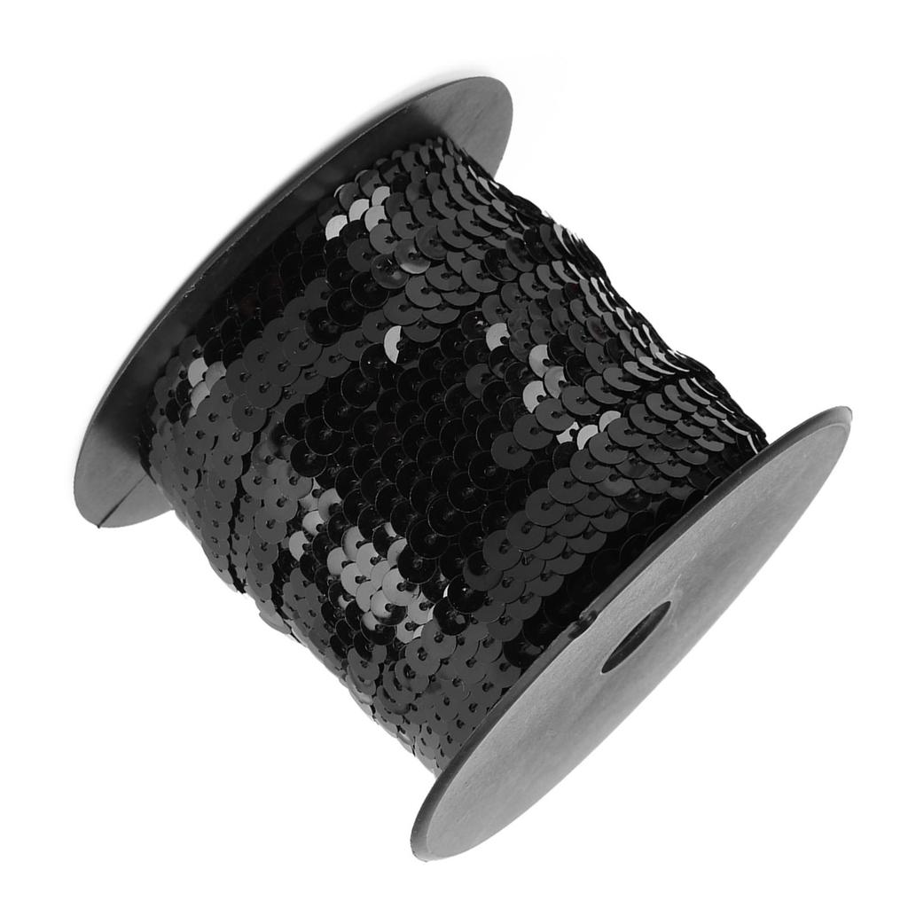 DIY 100 Yards 6mm Shiny Trim Sewing Strings Flat Round Sequins Line Accessory (Black)