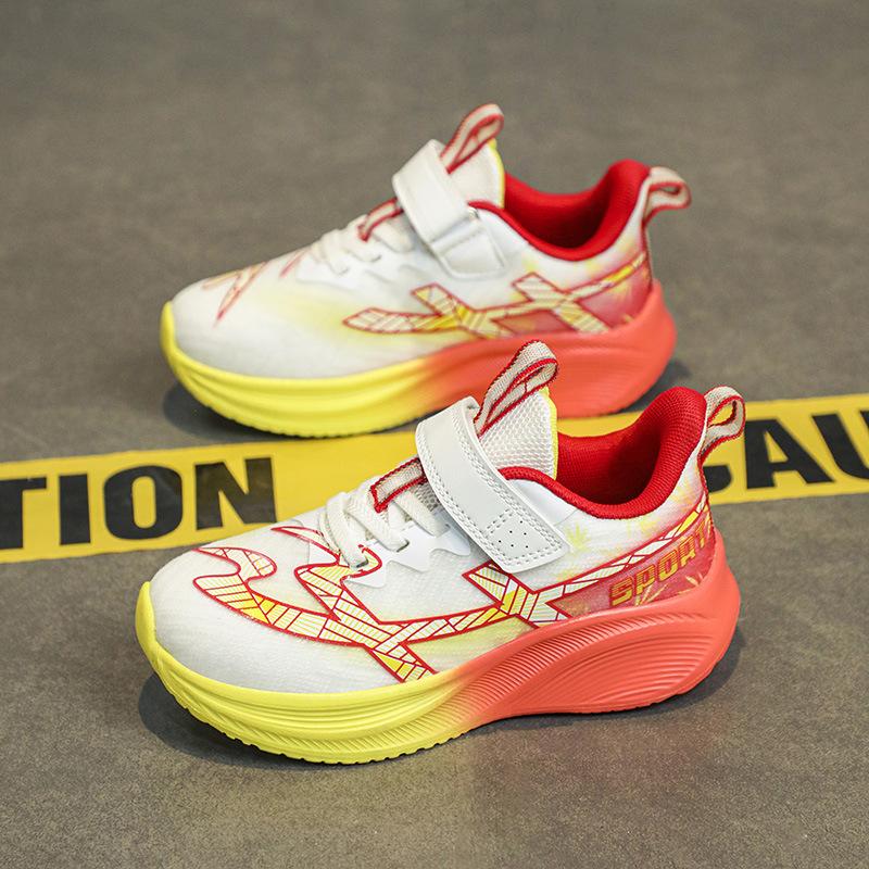 Children's and Primary School Students' Sports Shoes Breathable Mesh Autumn New Boys and Girls Cushioning Light Velcro Running Shoes