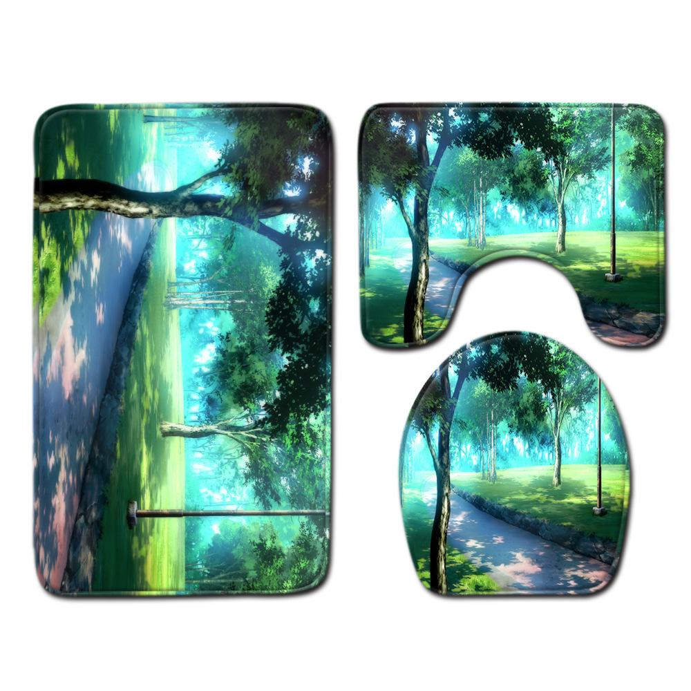 Landscape Bathroom Floor Mat Toilet Three-Piece Set