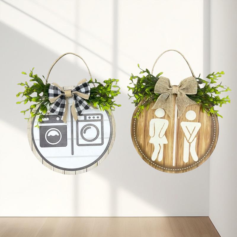 Unisex Funny Wooden Sign Hanging Rustic Wreath Round Board Sign Toilet Sign Wall Decor