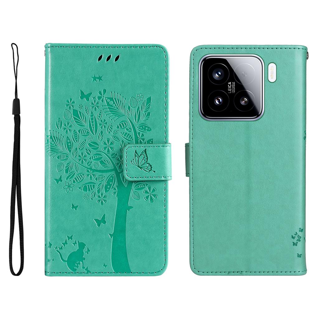 For Xiaomi 15 Phone Case with Stand Cat Tree Pattern Leather Wallet Mobile Cover