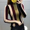 Autumn Winter New Half High Neck Sweater Women's Colored Long Sleeved Pullover Patchwork Screw Thread Versatile Stripe Knit Top