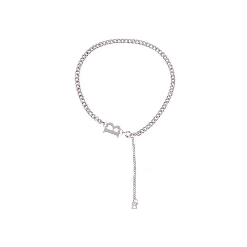 Versatile European & American Cold Style Letter B Titanium Steel Necklace - Simple, Trendy, Short Clavicle Chain for Women