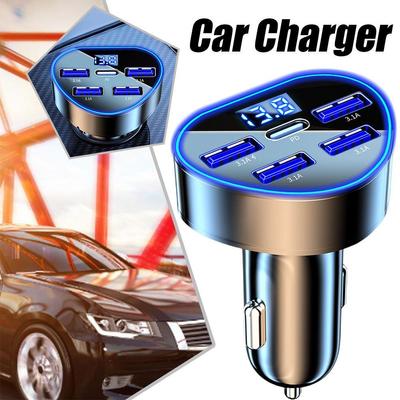 5 Ports 66W Car Charger Super Fast Charging Quick Charge 3.0 Type C Car Phone Charger USB Car Cigarette Lighter Adapter