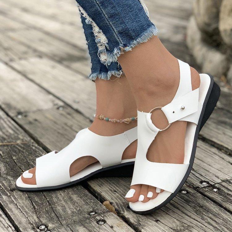 Large size simple ring flat-bottomed fish mouth sandals summer new open-toed beach women's shoes