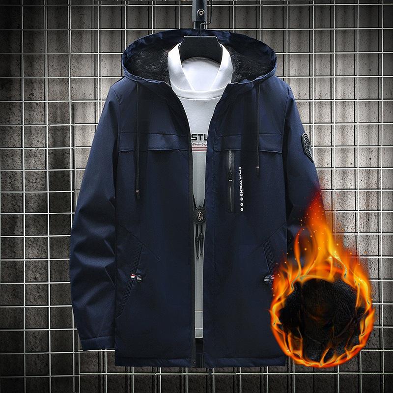 Kurtka polarowa męska jesień i zima luźny płaszcz typu trencz z kapturem męska ocieplana bawełną płaszcz studencki ciepła odzież męska