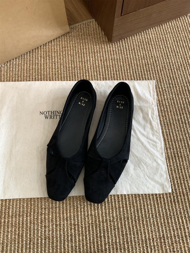 Flat Bottom Retro Suede Square Head Single Shoes Women's Shoes 2025 New Summer French Soft Sole Versatile Black Commuter Shoes