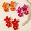 Bohemian Colorful Drip Oil Flower Pendant Earrings for Women Exaggerated Metal Long Double Flower Tassel Earrings Jewelry  Gifts