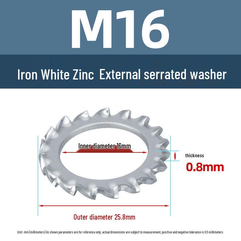 Yigu Yigu Uhlíková ocel Bílý zinek Vroubkovaná pojistná podložka M3-M30, Proti uvolnění, Proti sklouznutí