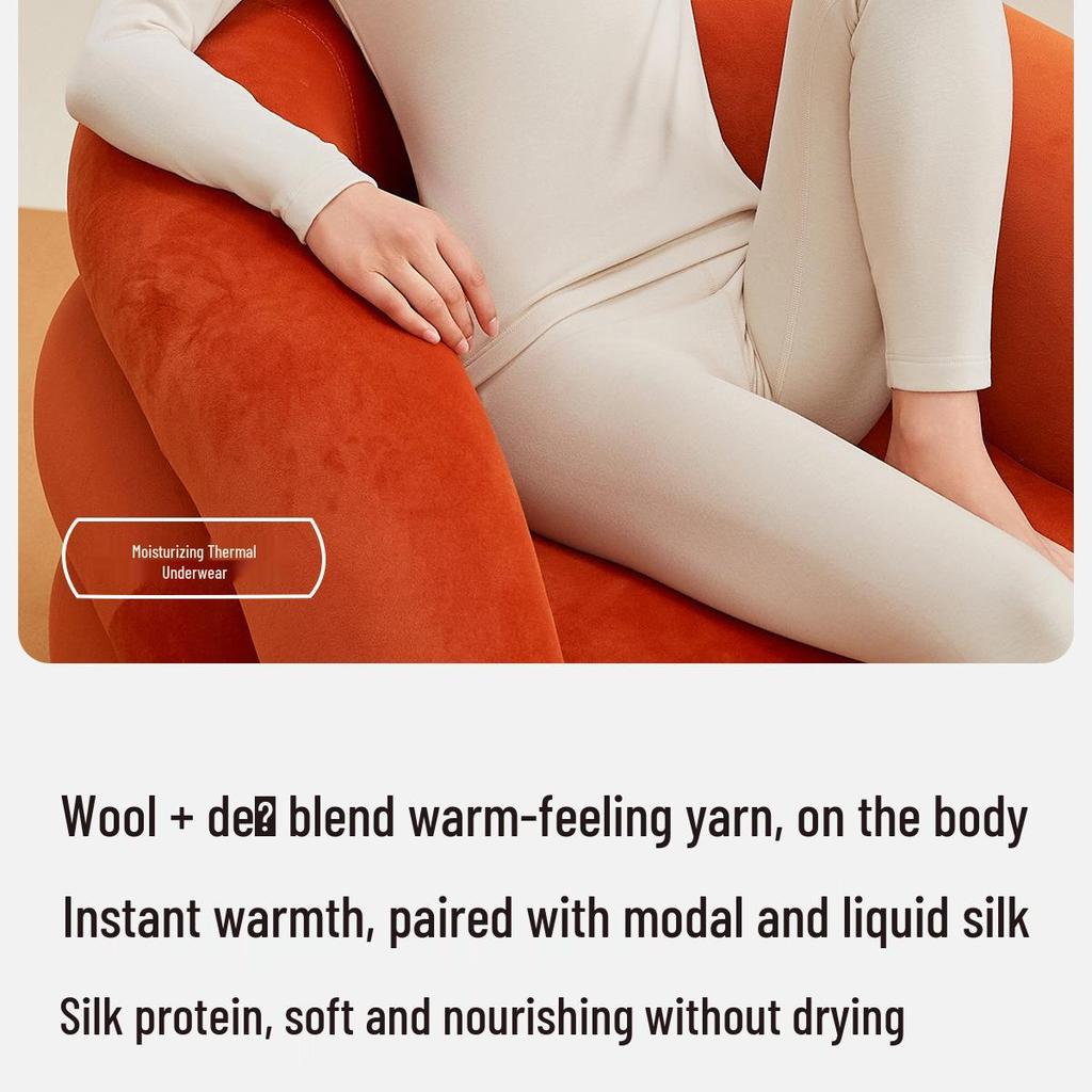 Women's Thermal Wool-Silk Mid-Neck Underwear Set - Slimming Base Layer for Winter and Autumn