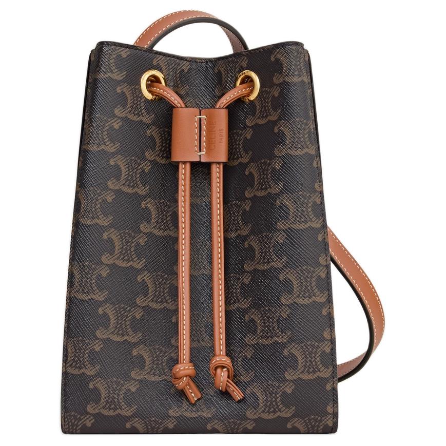 

Celine Triomphe Logo Print Drawstring Closure Canvas And Calfskin Trim Mini Crossbody Bag Women bags Brown 10M742GCE-04LU Basic Set (Bag+Dust Bag)