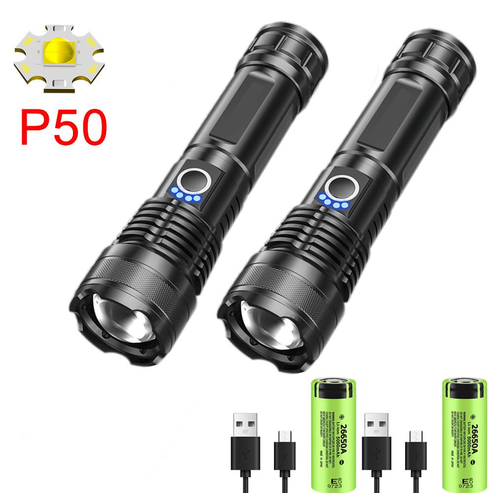 Hochleistungs-P50-LED-Taschenlampe Zoombar 5 Beleuchtungsmodi Wasserdicht Notfall-Camping-Taschenlampe, Verwendung von hochfester Aluminiumlegierung