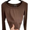 Cotton T-thread U-neck Long Sleeve Slimming Solid Color Top - Versatile & Stylish Base Layer T-shirt