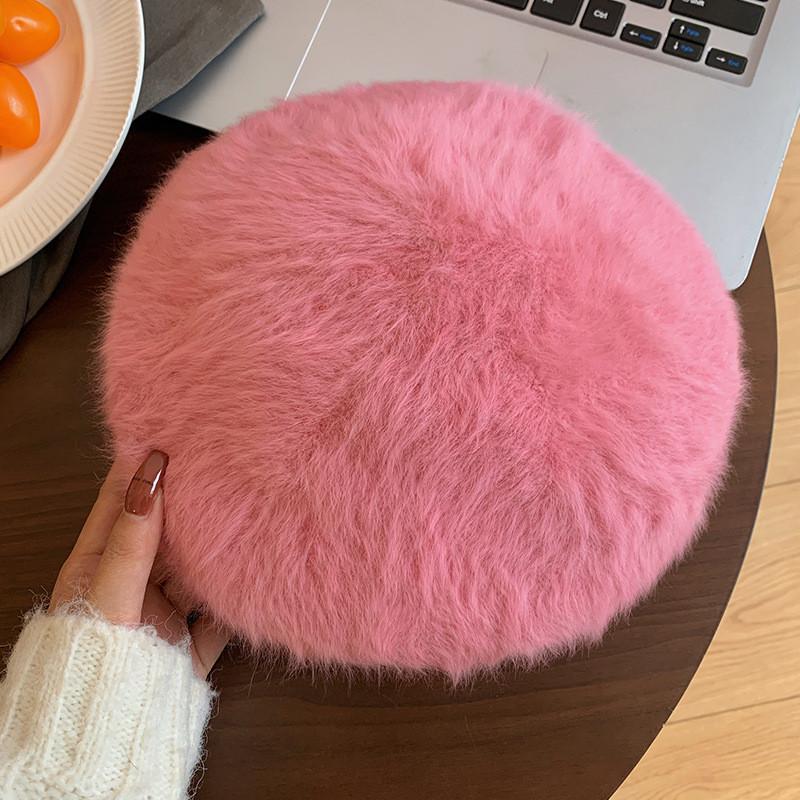 Elegant White Rabbit Fur Beret For Women Cozy Winter Hat Fashionable Painter Cap