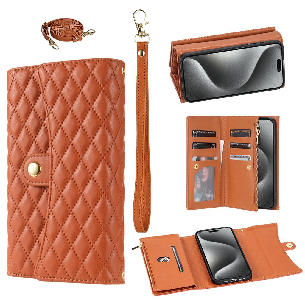 BKS-002 For iPhone 17 Pro Max Wallet Case PU Leather Stand Phone Cover with Shoulder Strap