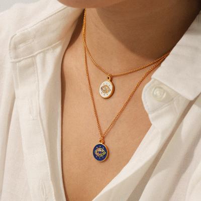 Durable Evil Eye Pendant Titanium Steel Necklace Luxury Drip Enamel Collar Chain Jewelry