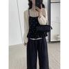 Kumikumi Sweet Set French Style Polka Dot Brace Vest Women's Autumn Loose round Neck Long Sleeves Shirt Two-piece Set