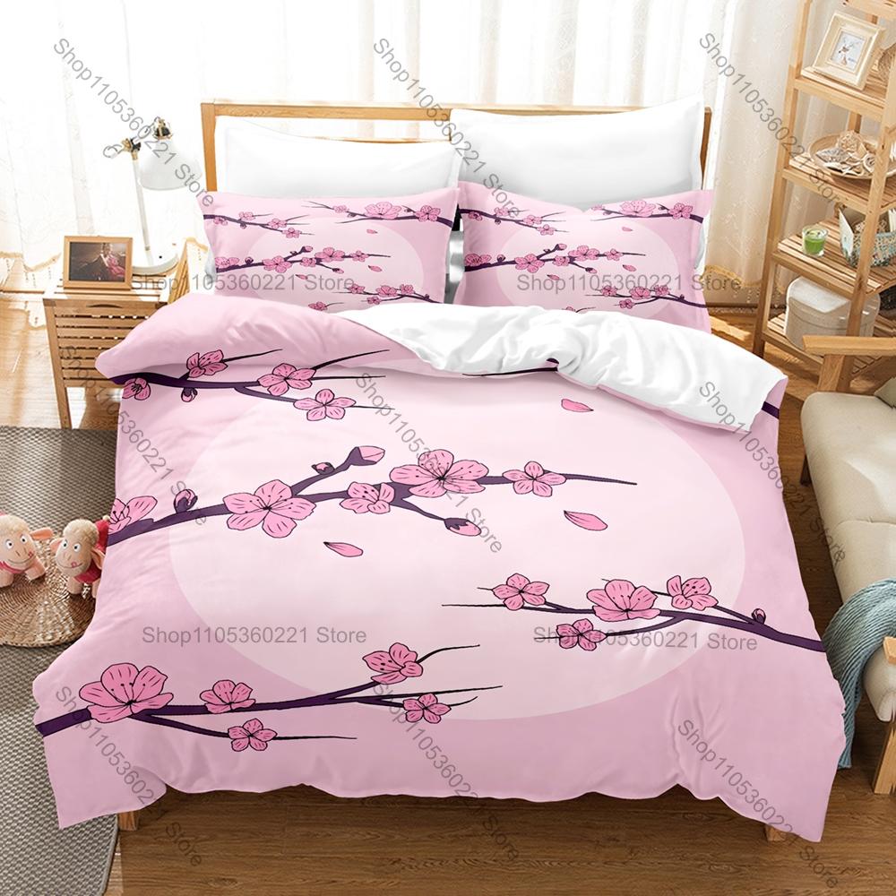 Kawaii Japanese Cherry Blossom Three Piece Bedding Set Luxury Comforter Set with Queen King Size Two household goods Anime ropa