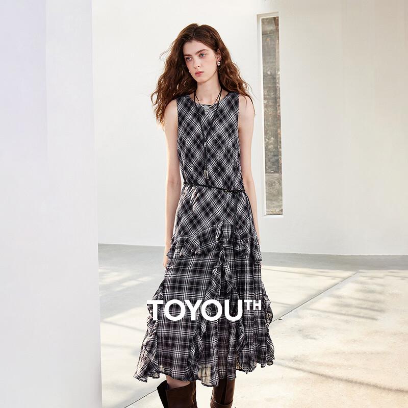 Women s Bohemian Plaid Patchwork A-Line Midi Dress XL
