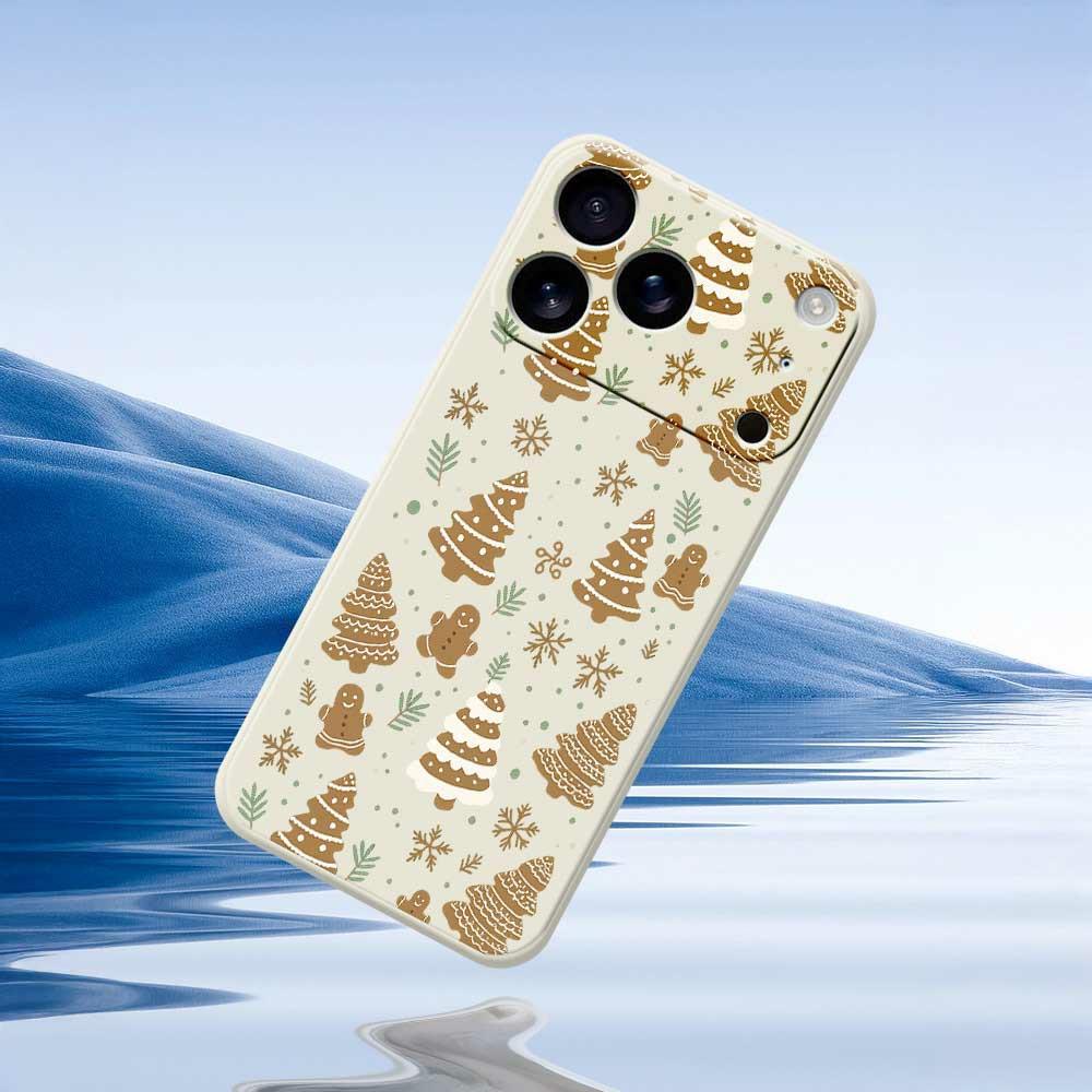 Für iPhone 17 Pro Max Hülle Braun Weihnachtsbaum Lebkuchenmuster Druck Gerader Rand TPU Handy Rückseite