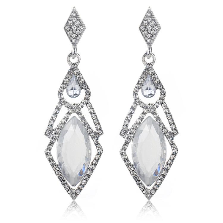 Rhinestone Crystal Diamond Rhombus Gem Stud Earrings