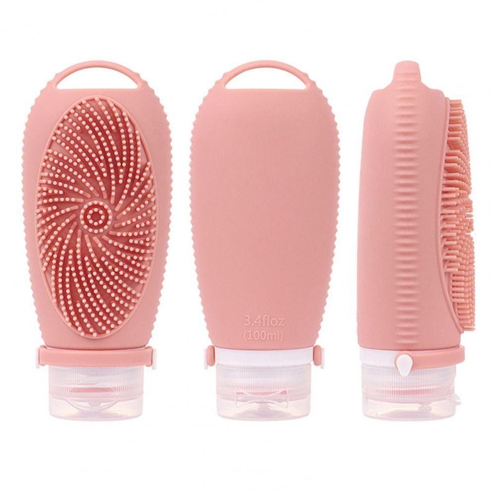 2 in 1 Travel Refillable Bottles Silicone Toiletry Containers Portable Shower Brush Bottle