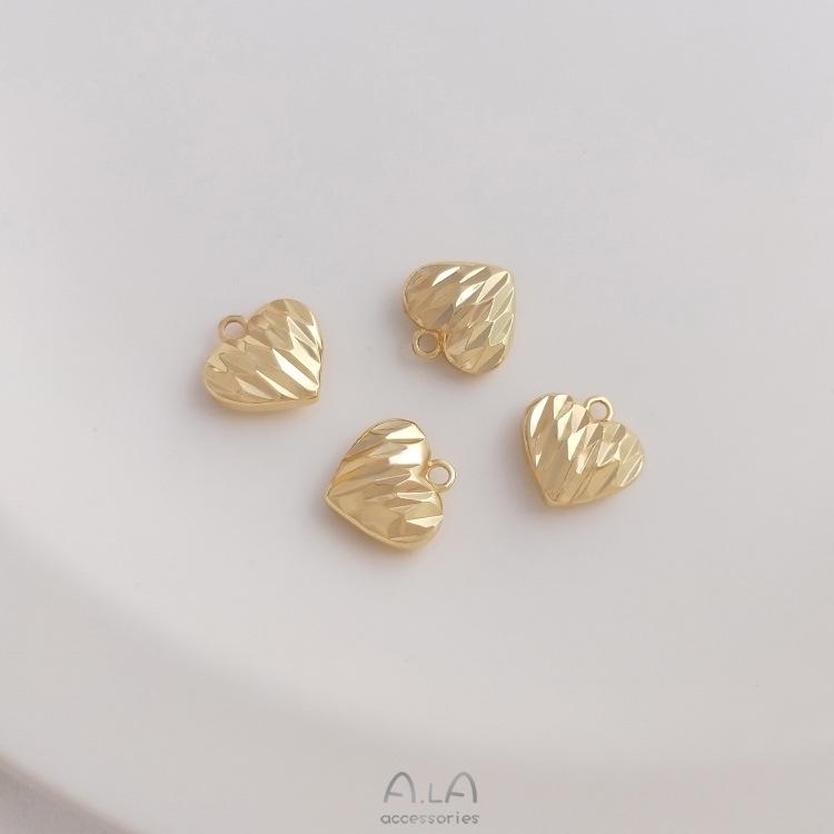 14K Gold-Filled Frosted Peach Heart Pendant with Faceted Rhombus Pattern - Minimalist Korean Jewelry Charm