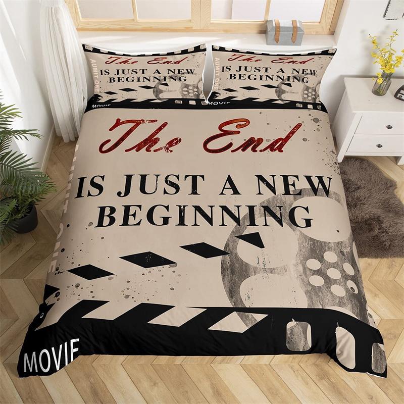 Biografaffisch påslakan set Enkel King Size Vintage Biograf Filmteater Sängkläder set Mikrofiber Popcorn Grön täckesöverdrag