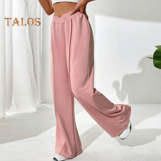 Damenhose, V-förmig, elastisch, hohe Taille, gerades weites Bein, lange Hose, einfarbig, lockere Passform, Jogginghose für den Alltag
