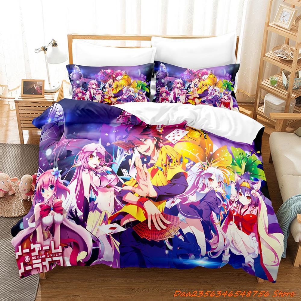 New Personelity New No Game No Life Bedding Set Cartoon Anime Three-Piece Set Adult Kid Bedroom Duvetcover Sets 3D Kawaii Girl