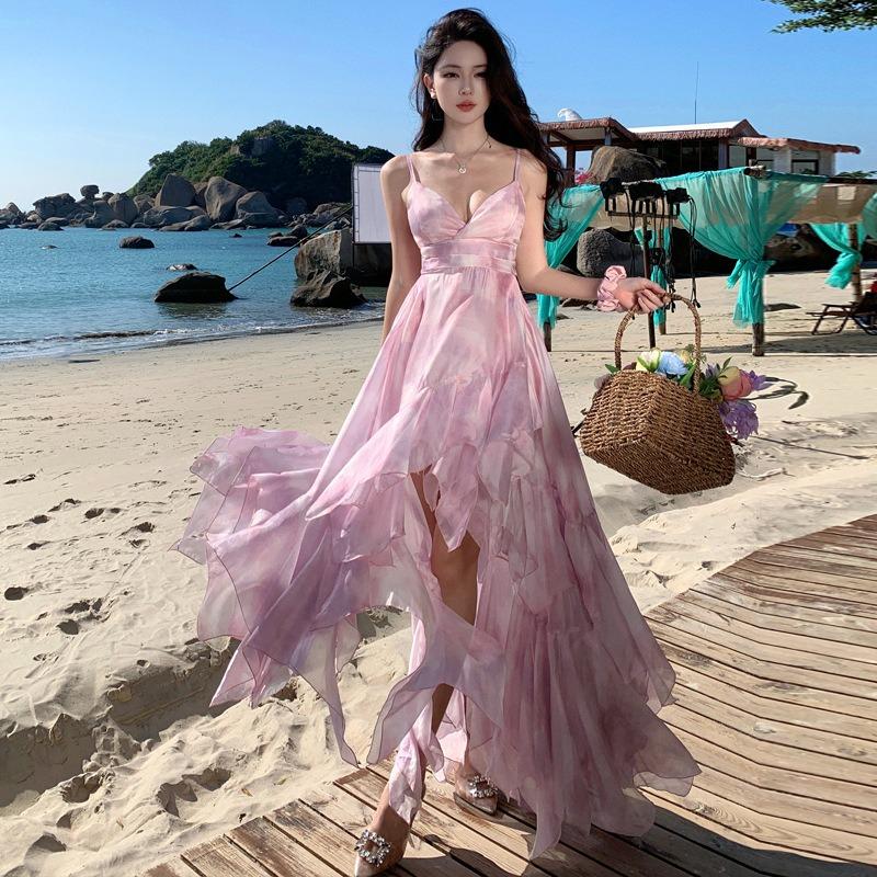 Suspender Dress Fairy Large Swing Elegant Irregular Multi-layer Skirt Beach Dress Birthday Dress Seaside Vacation Dress
