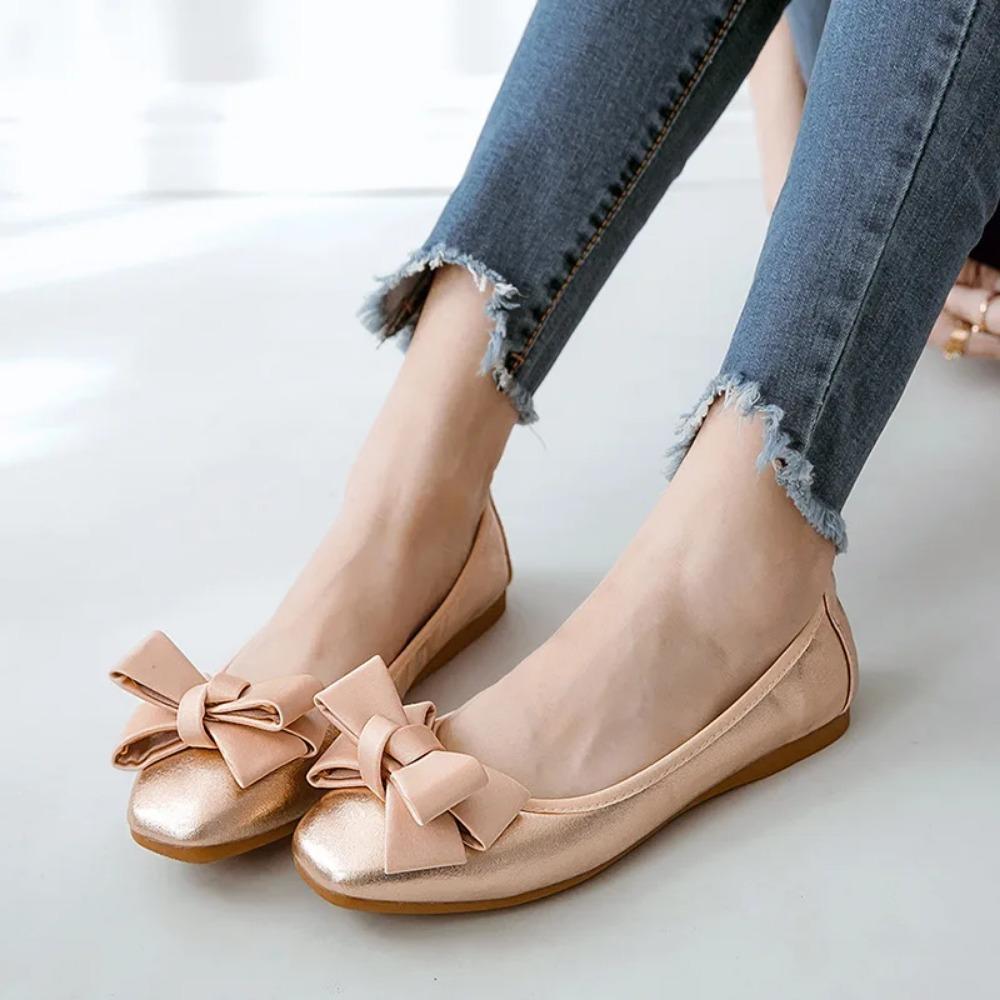 Fashion Bow Soft Women's Shoes Fashion New Versatile Flat Shoes Women Ballet Dance Shoes Spring/Autumn Round Toe Flats Woman Shoe