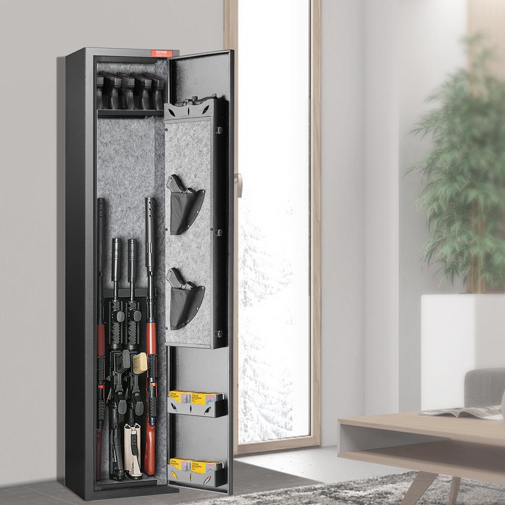 VEVOR 5 Rifles Gun Safe, Rifle Safe with Fingerprint Lock, Quick Access Gun Storage Cabinet for Shotguns with Removable Shelf, Pistol Rack