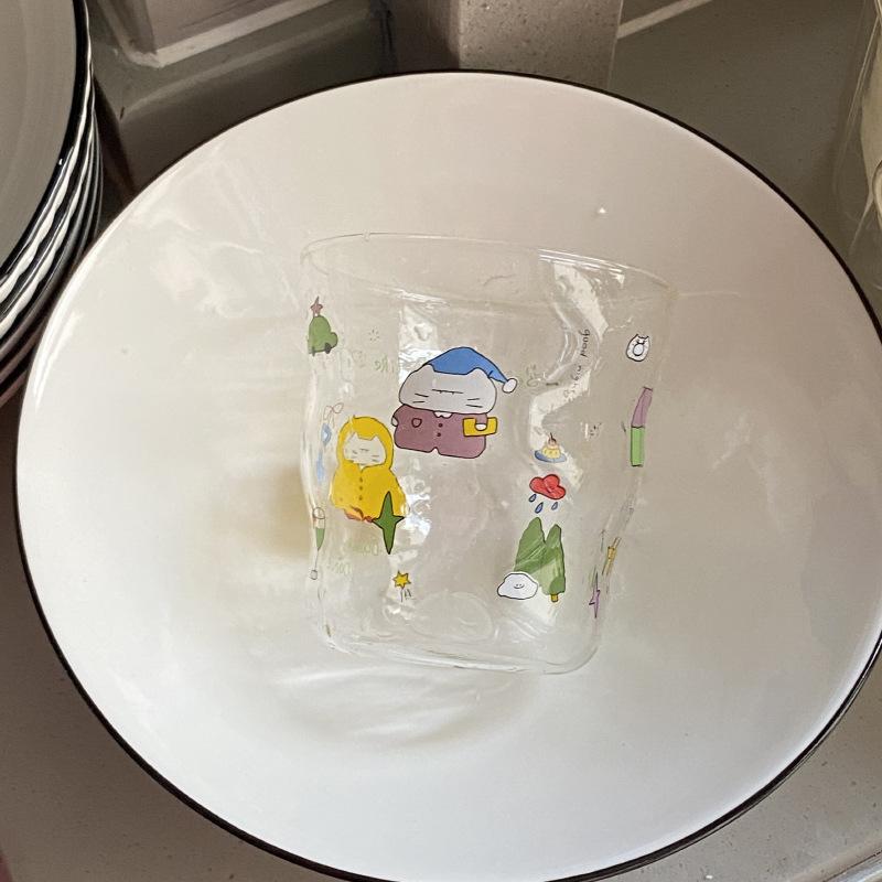 Homemade Niche Sleepy Kitten Irregular Coffee Cup, High Borosilicate Glass Water Cup With High Temperature Resistance 325Ml