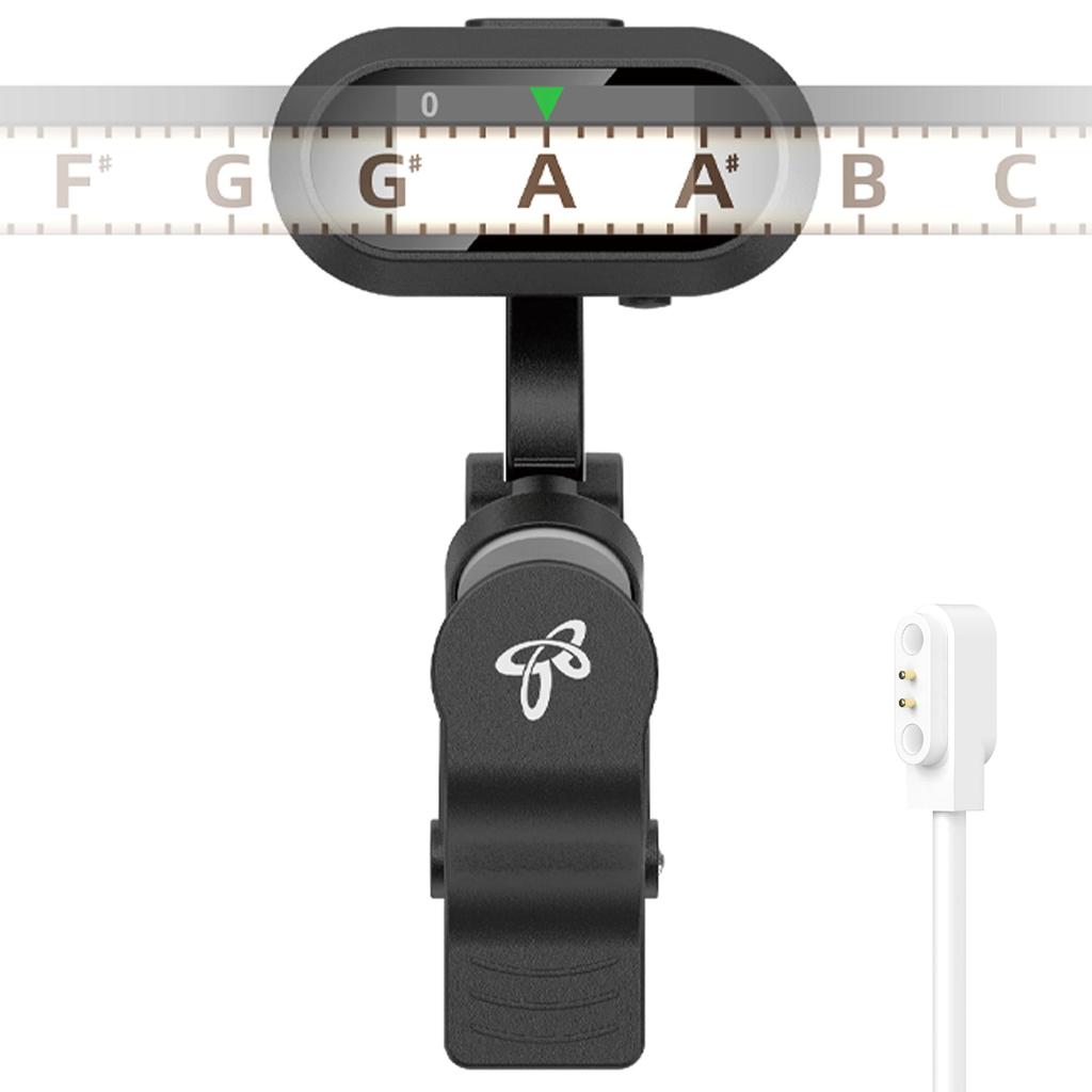 Rechargeable Clip-on Tuner with TFT Screen for Guitar, Bass, Ukulele, and Wind Instruments, 410-460Hz Chromatic Tuner Pitch, Dual Rotating Hinge for
