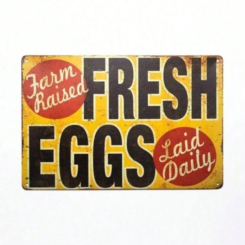 Metal Poster Chicken Laying Eggs, Farmhouse Wall Art for Kitchen, Vintage Tin Sign