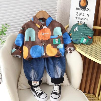 Herbst Jungen Bedrucktes Langarmhemd & Hosen Set für Alter 1-5