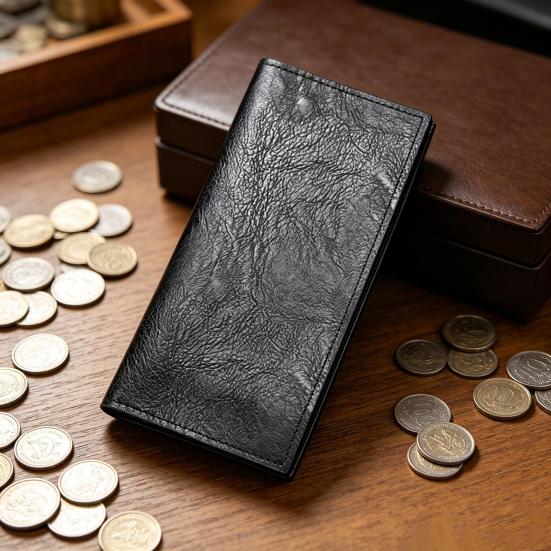 Men Slim Long Wallet Wallet with ID Bifold Card Holder Window Minimalist Card
