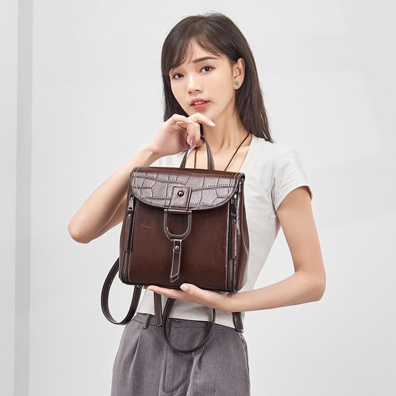 Echte Rindsleder Damenrucksäcke Lässige Damen-Reisetaschen Mädchen-Schultaschen