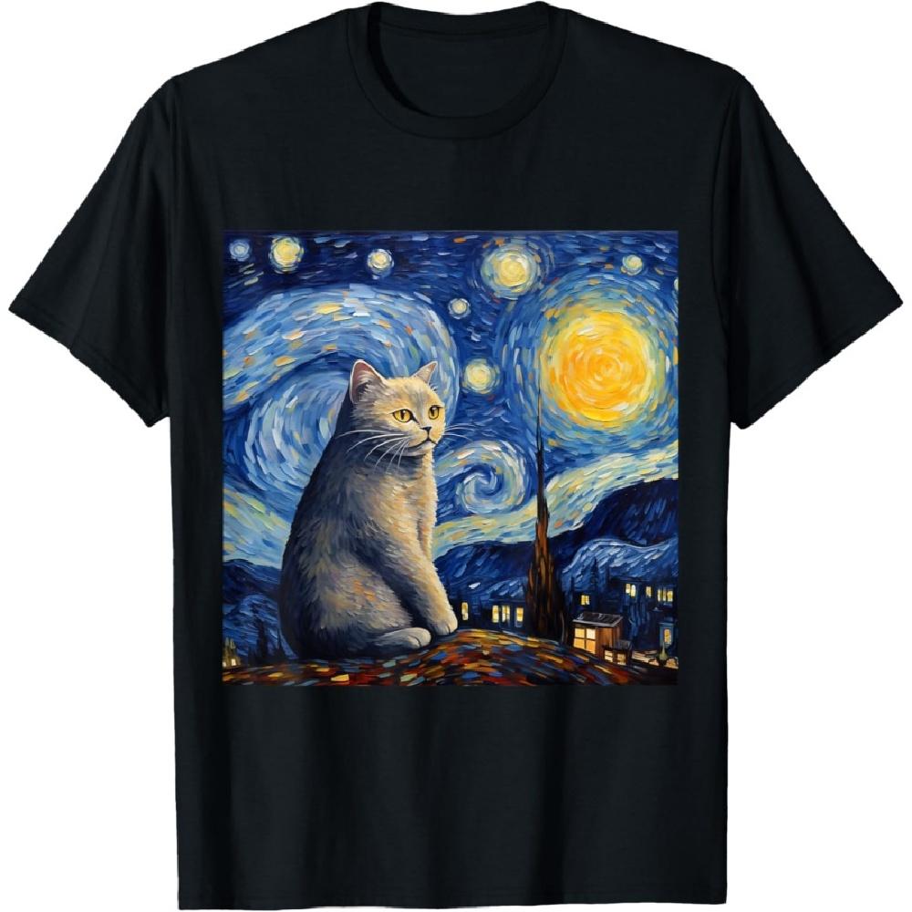 

British Shorthair Cat Starry Night - British Shorthair Cat T-Shirt(2) XXXXXL чорний
