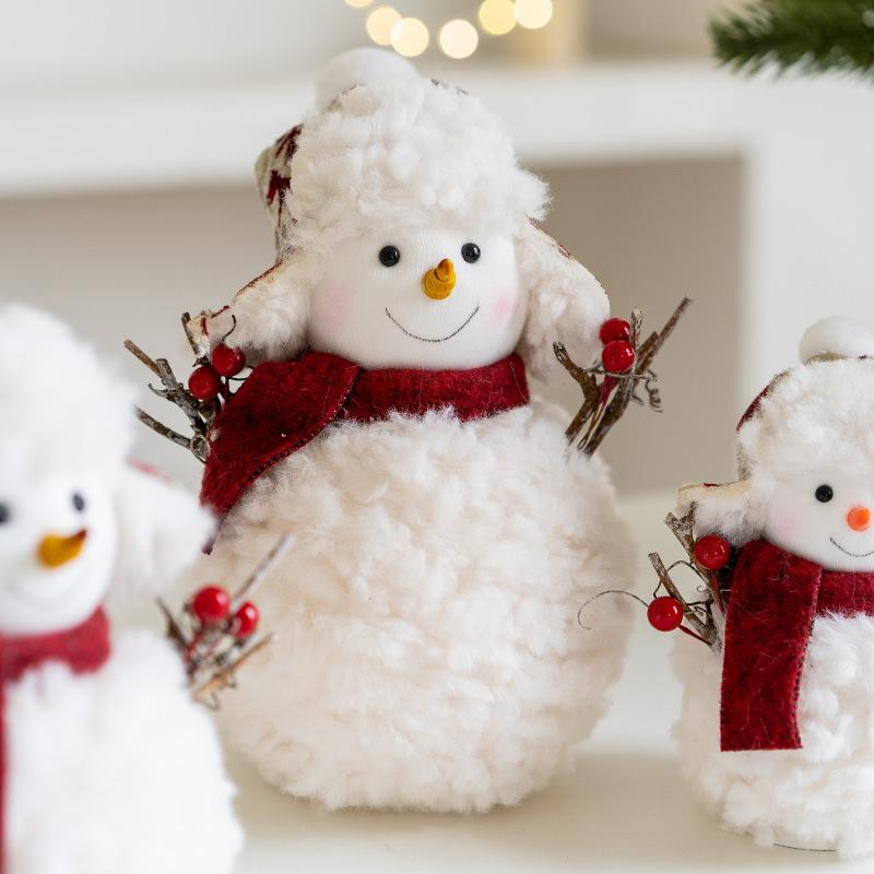 Cute Pink Red Plush Christmas Snowman Doll Decorative Item and Christmas Desktop Decoration Kids Gift  Navidad Decor