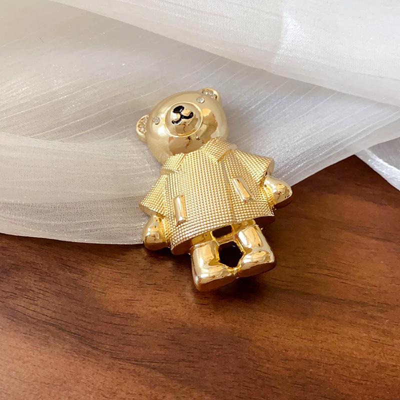 Rhinestone Inlaid Teddy Bear Brooch: Light Luxury Korean Style Corsage Pin for Women