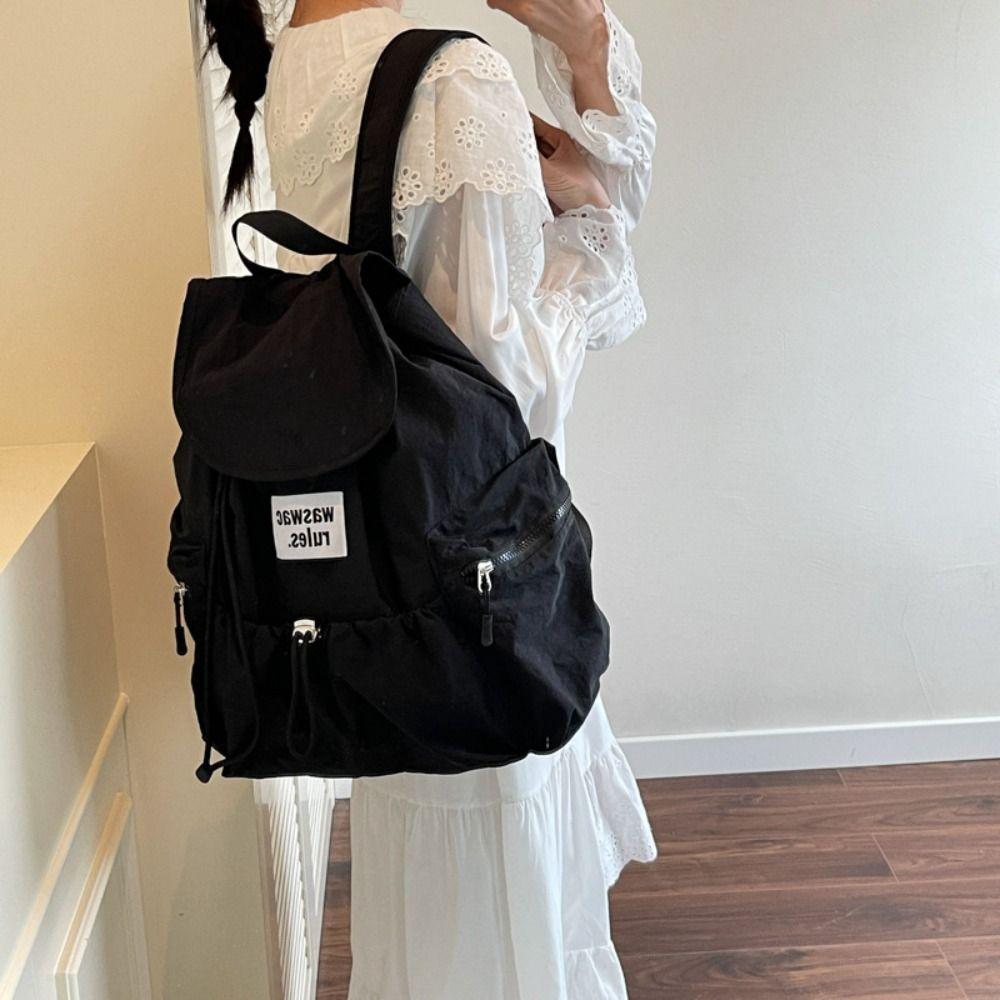 Solid Color Drawsting Backpacks Light Weight Student Schoolbag Korean Ruched Shoulder Bags  Travel