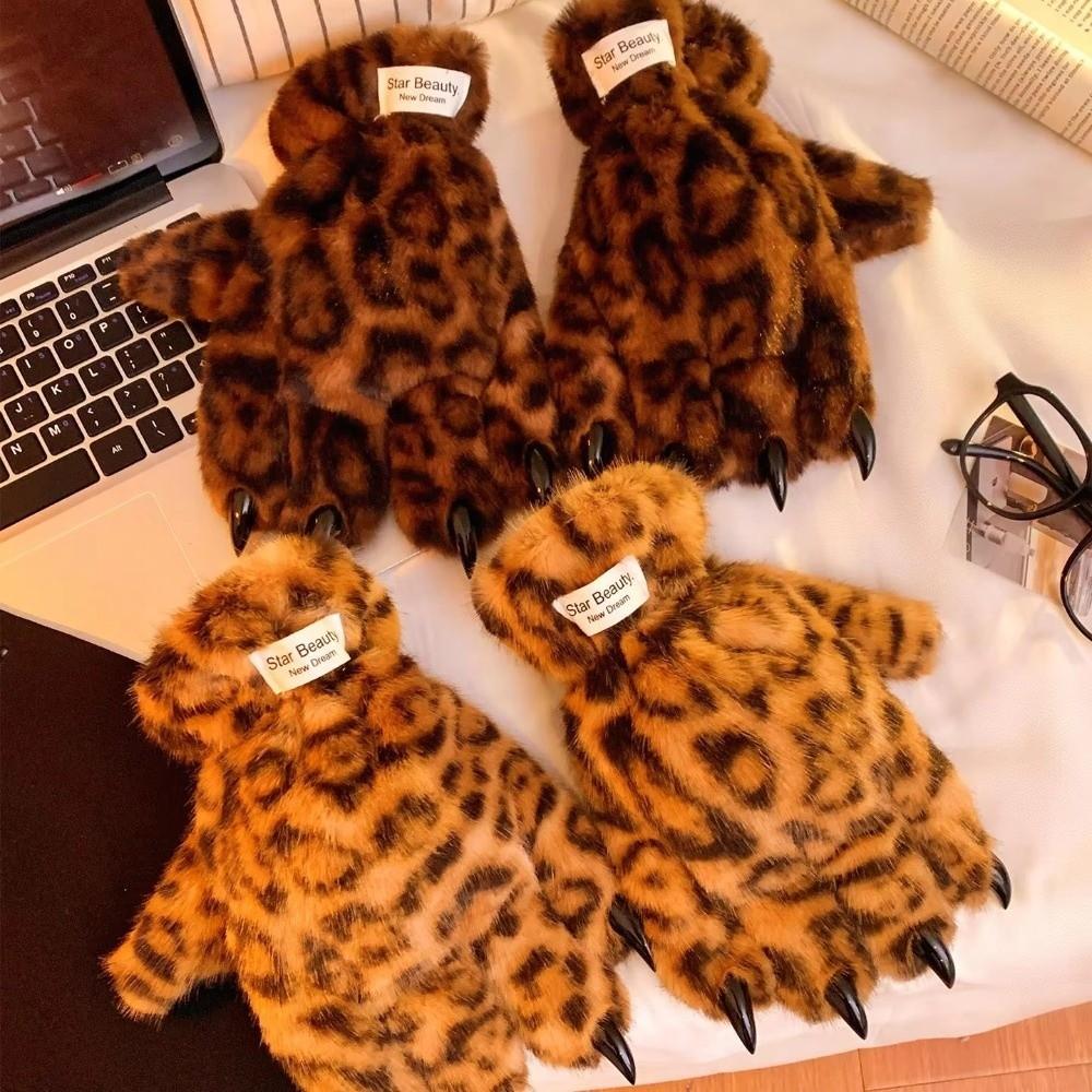 Winter Warm Furry Gloves Spicy Girl Leopard Print Tiger Claw Gloves Thickened Cosplay Cool Props Five Finger Gloves Women Gift