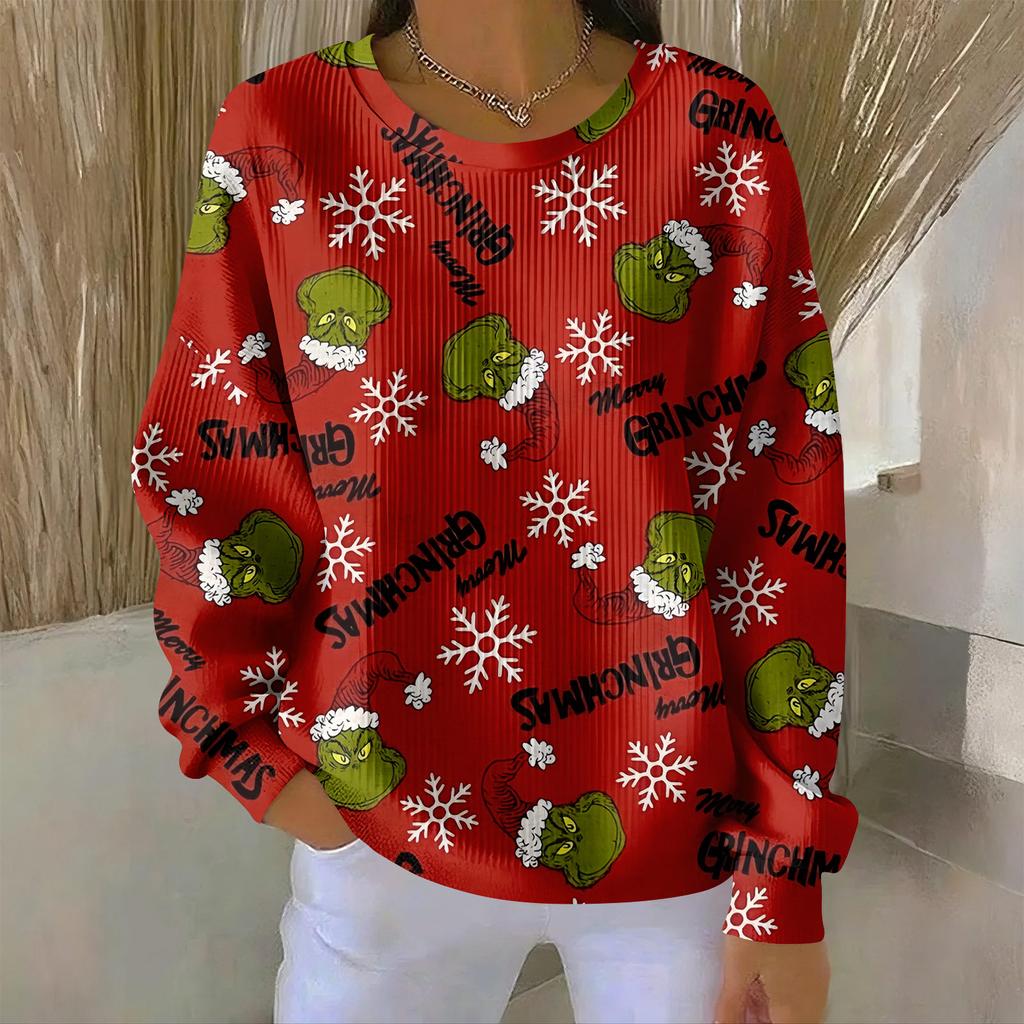 Women's Loose Comfortable Casual And Fashionable Round Neck Pattern Long Sleeved Sweatshirt