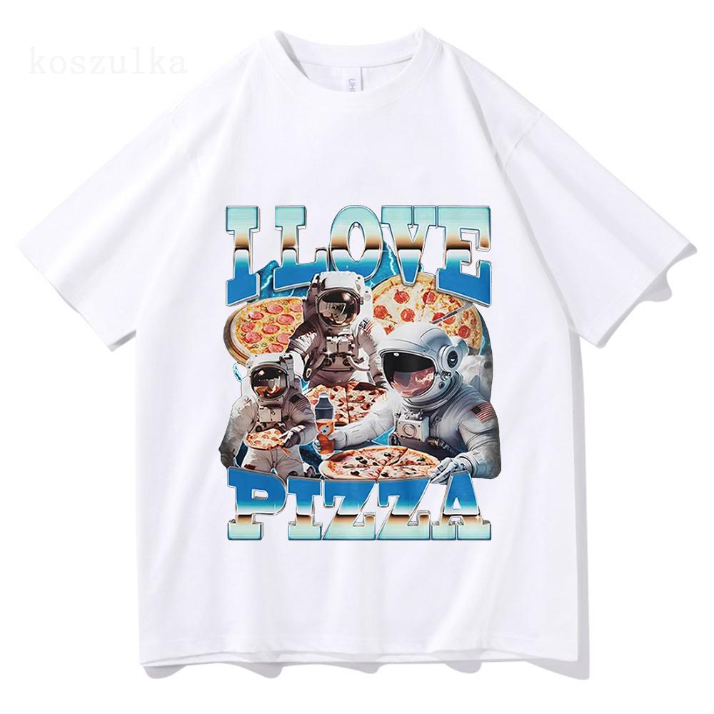 I Love Pizza Funny Meme T-Shirt Astronaut Pizza Lover Graphic Women Fashion Vintage Short Sleeve T-shirts Cotton Casual T Shirt