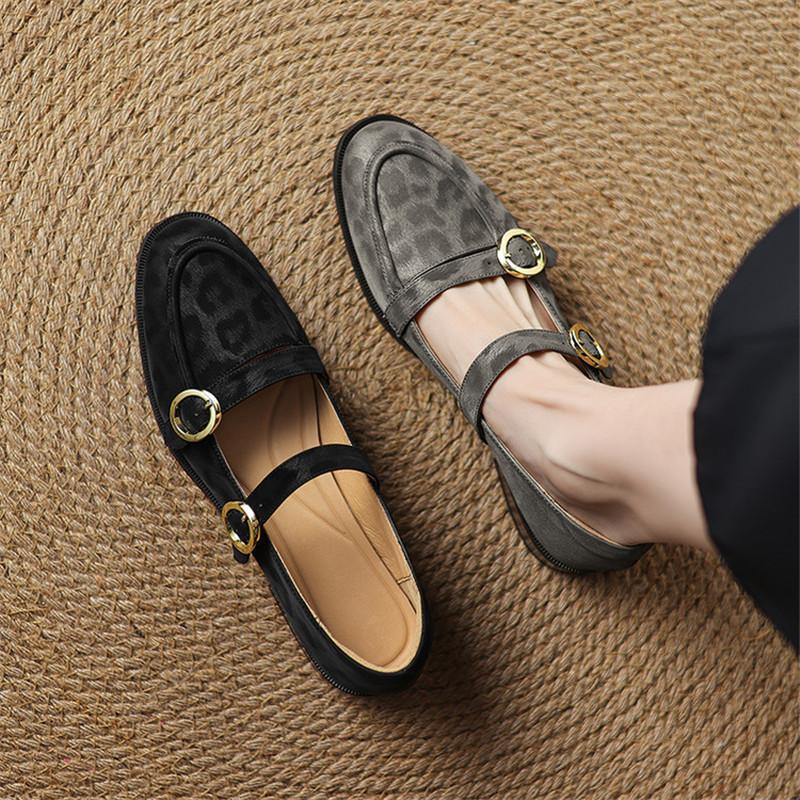 Fashion New Spring/Summer Genuine Leather Women Pumps Shoes for Women Fashion Leopard Print Round Toe Mary Jane Shoes Low Heels Women