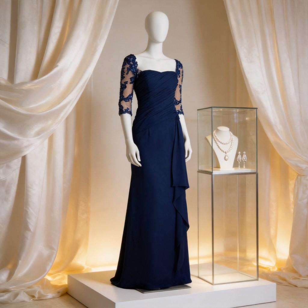 Elegante Abito Estivo in Pizzo a Vita Alta con Scollo Rotondo per Occasioni Speciali