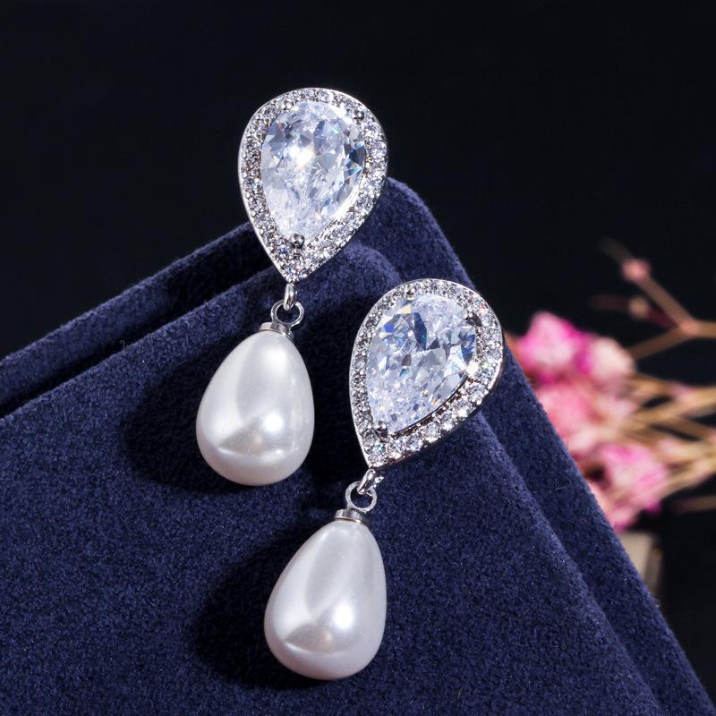 Ki0083 Literary And Artistic Small Fresh Set, Zircon Water Drop Pearl Pendant Earrings Two-Piece Set